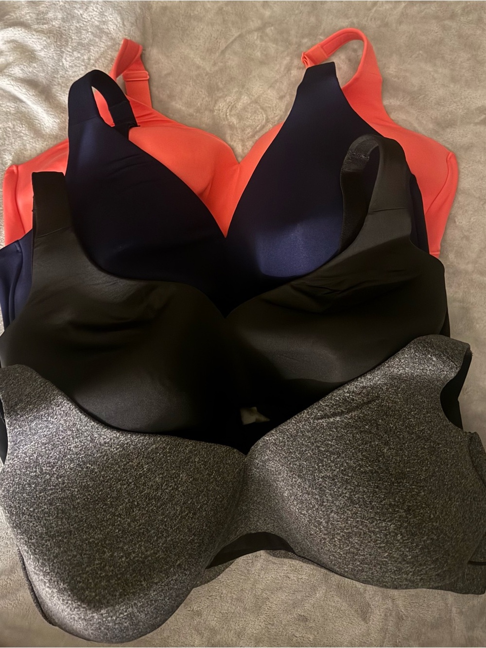 Cacique Seamless Bras in Coral, Navy, Black & Heather Gray